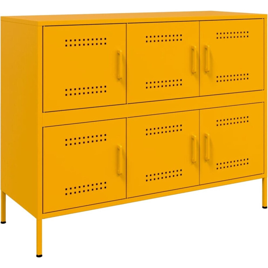 vidaXL - Dressoir - 100,5x39x79 - cm - staal - mosterdgeel afbeelding 1