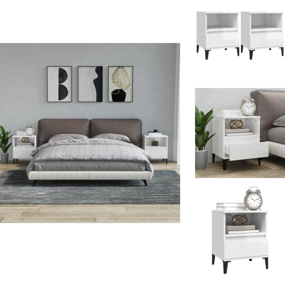 vidaXL Nachtkastje - Nachtkastjes - Bedtafel - Bedtafels - Nachtkastjes 2 st 40x35x50 cm hoogglans wit vidaXL Nachtkastje - Nachtkastjes - Bedtafel - Bedtafels - Nachtkastjes 2 st 40x35x50 cm hoogglans wit afbeelding 1