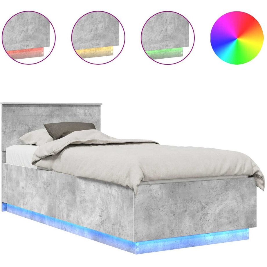 vidaXL - Bedframe - met - hoofdeinde - Beton - Grijs - 70 - x - 190 - cm - Bewerkt - hout afbeelding 1