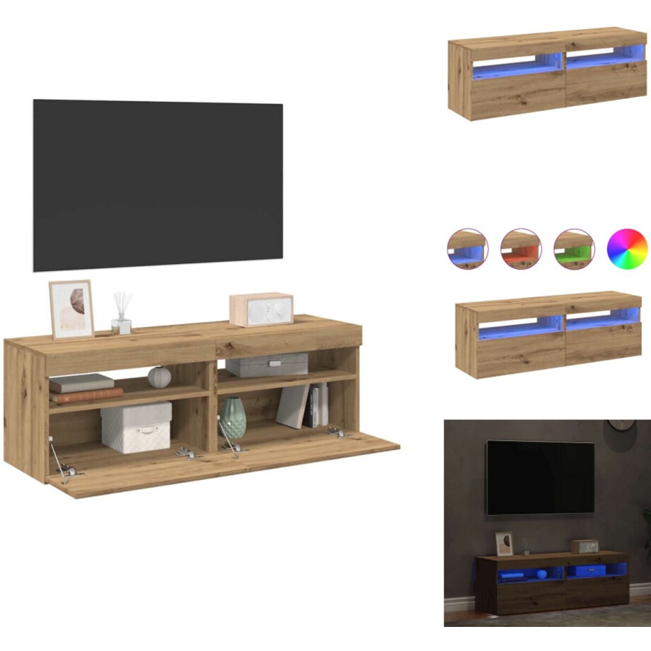 vidaXL Tv-meubel - Tv-kasten -Tv-standaard - Hifi-kast - Tv-meubels met LED 2 st bewerkt hout artisanaal eiken afbeelding 1
