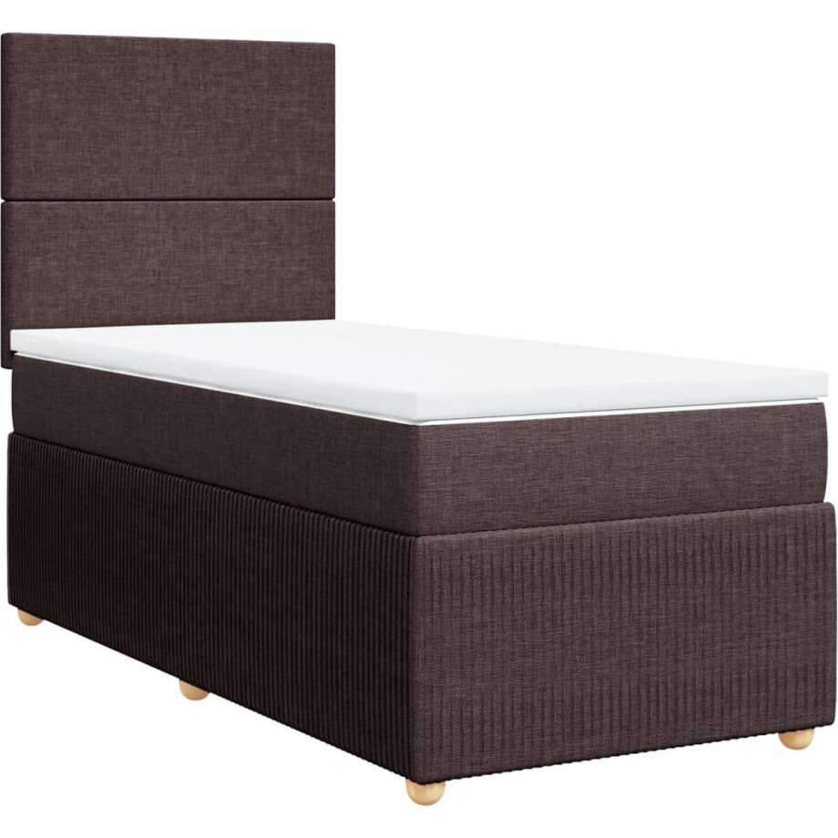 vidaXL - Boxspring - met - matras - stof - donkerbruin - 100x200 - cm vidaXL - Boxspring - met - matras - stof - donkerbruin - 100x200 - cm afbeelding 1