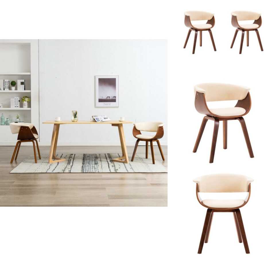 vidaXL Eetkamerstoel - Eetkamerstoelen - Bijzetstoel - Bijzetstoelen - Eetkamerstoelen 2 st gebogen hout en kunstleer crèmekleurig afbeelding 1