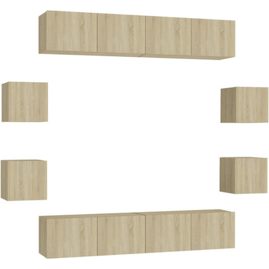 vidaXL - 8-delige - Tv-meubelset - bewerkt - hout - sonoma - eikenkleurig afbeelding 1