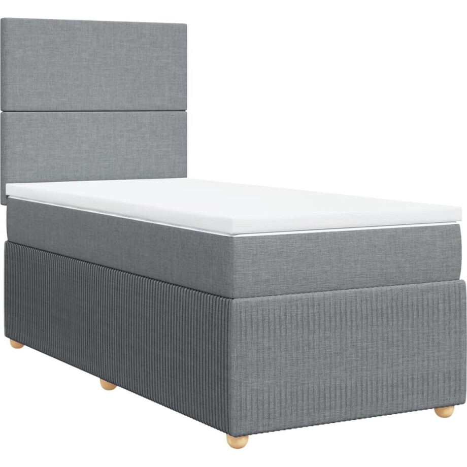 vidaXL - Boxspring - met - matras - stof - lichtgrijs - 100x200 - cm afbeelding 1