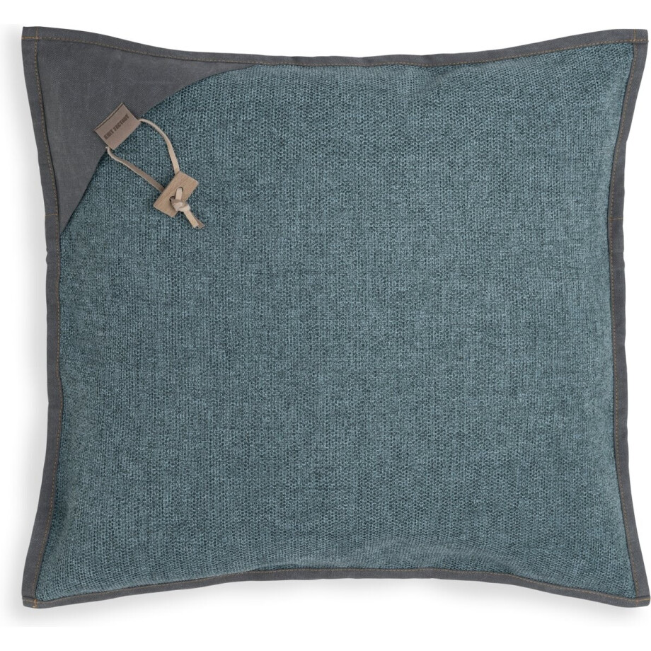 Knit Factory Hope Sierkussen - Vierkant kussen - Kussen woonkamer - Bank kussen - Decoratie kussen - Jeans - 50x50 cm - Kussenhoes inclusief kussenvulling afbeelding 1