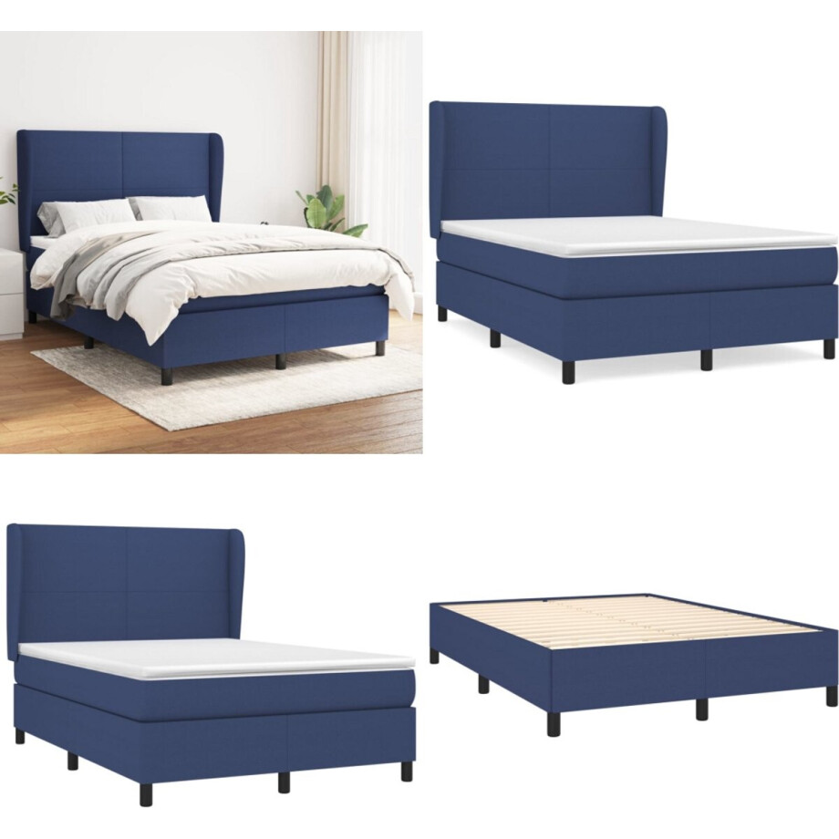 vidaXL Boxspring met matras stof blauw 140x190 cm - Boxspring - Boxsprings - Bed - Slaapmeubel afbeelding 1
