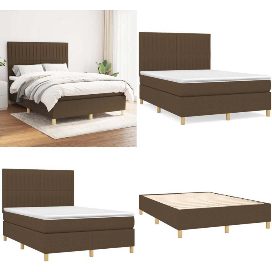 vidaXL Boxspring met matras stof donkerbruin 140x200 cm - Boxspring - Boxsprings - Bed - Slaapmeubel vidaXL Boxspring met matras stof donkerbruin 140x200 cm - Boxspring - Boxsprings - Bed - Slaapmeubel afbeelding 1