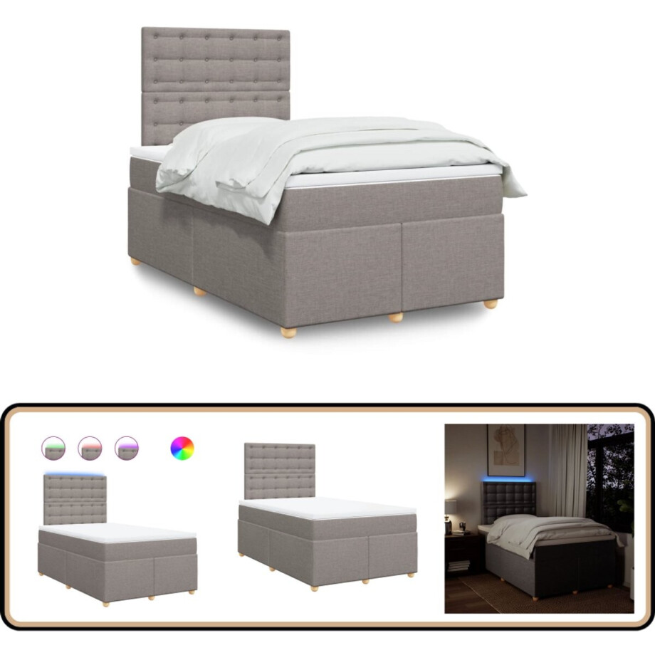 vidaXL Boxspring met matras stof taupe 120x200 cm vidaXL Boxspring met matras stof taupe 120x200 cm afbeelding 1