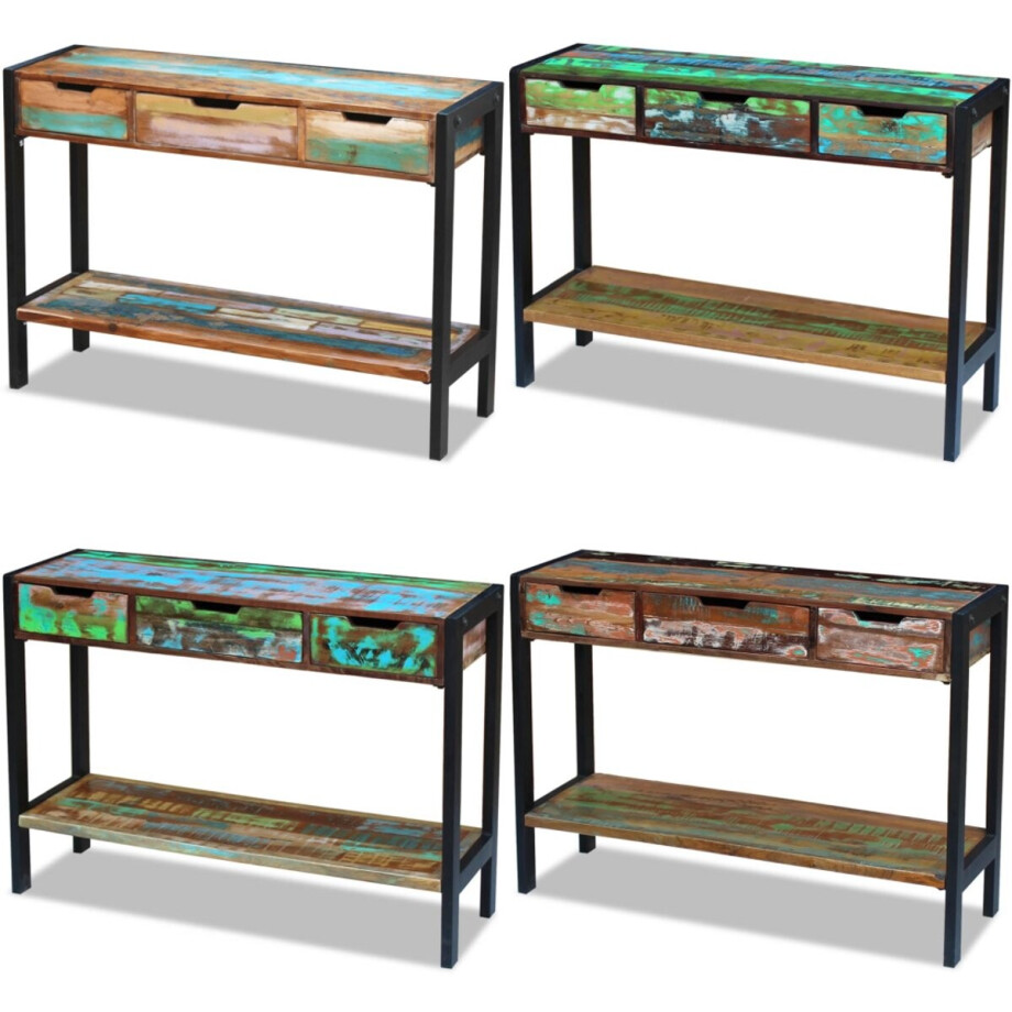 vidaXL Dressoir 3 lades massief gerecycled hout - Houten Tafel - Houten Tafels - Houten Bijzettafel - Houten Bijzettafels afbeelding 1