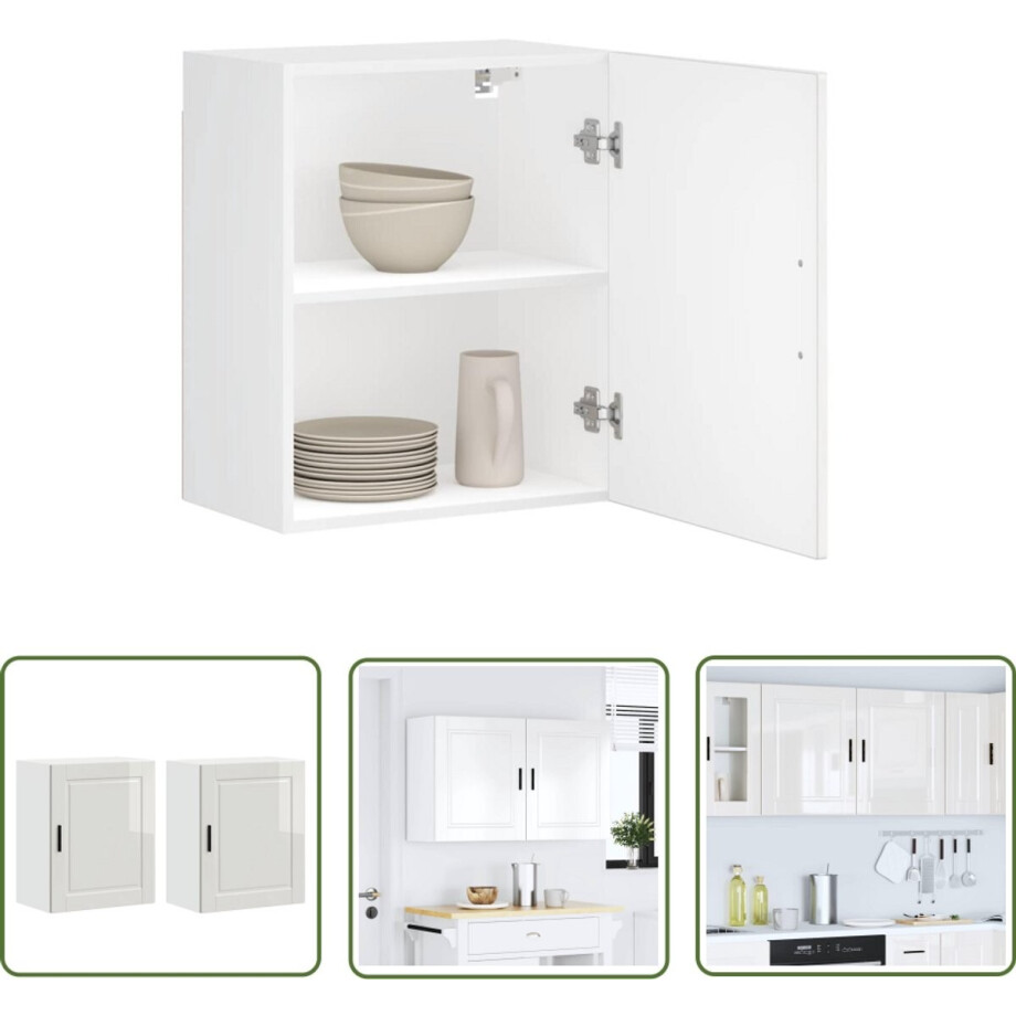 vidaXL Wandkast - Keuken Kast - Keukenwandkasten 2 st Porto bewerkt hout hoogglans wit - Opslagoplossing - Keuken Organisatie - Houten Kast afbeelding 1