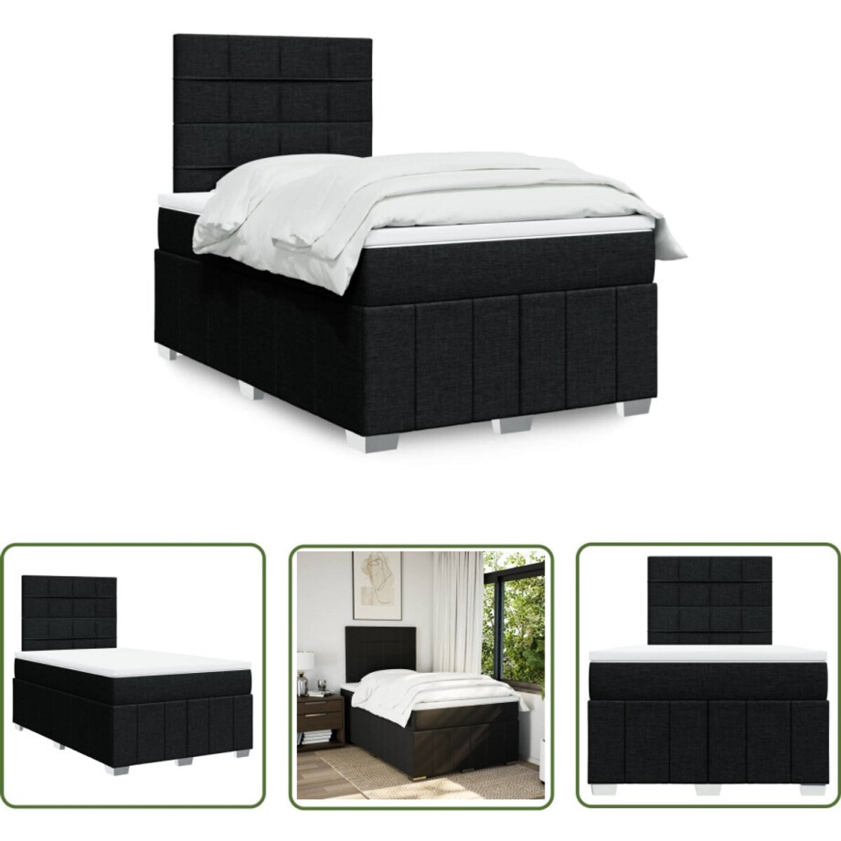 vidaXL Boxspringbed - Boxspring - Boxspring met matras stof zwart 120x200 cm - Matras - Slaapcomfort - Nacht afbeelding 1