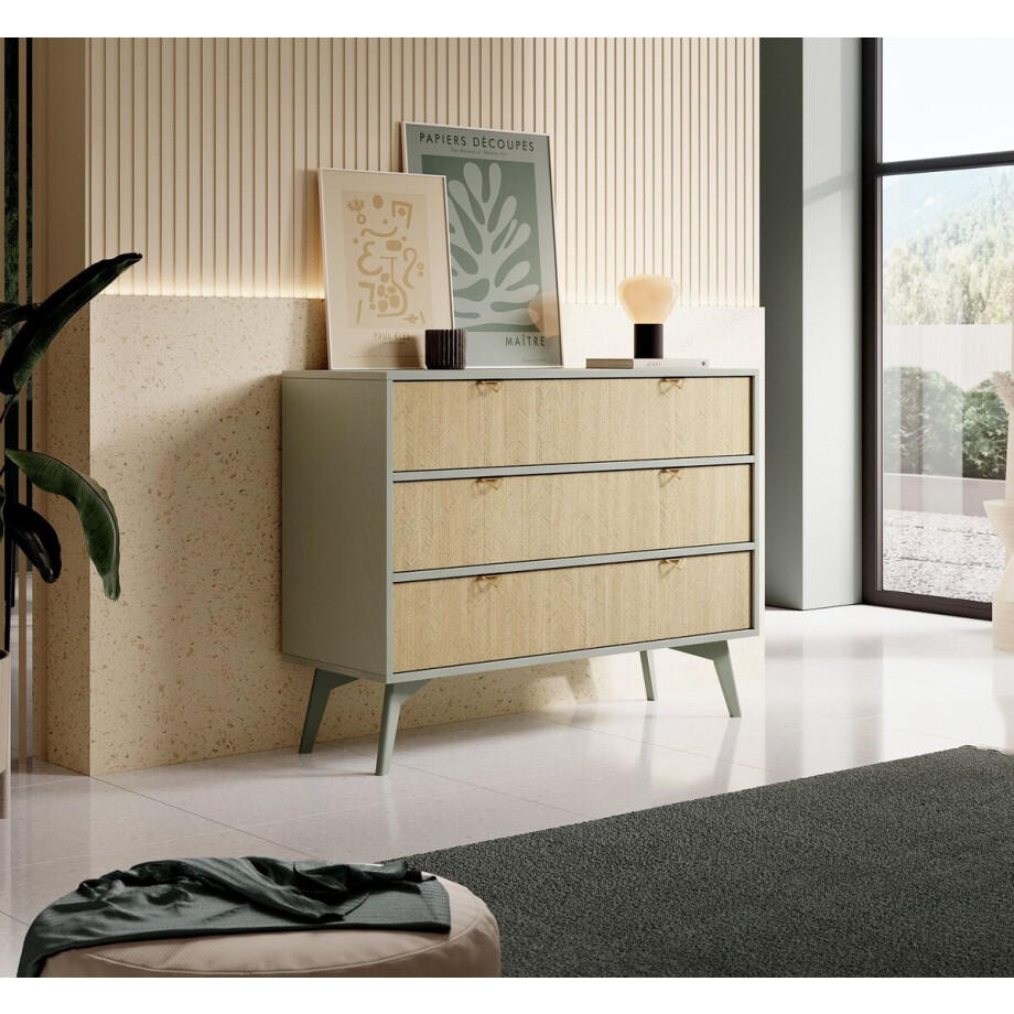 Meubella - Ladekast Essence - Groen - Licht eiken - 106 cm afbeelding 1