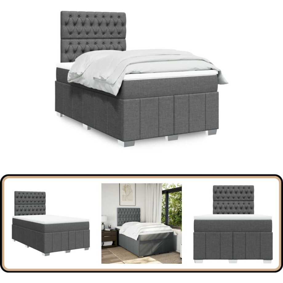 vidaXL Boxspring met matras stof donkergrijs 120x200 cm afbeelding 1
