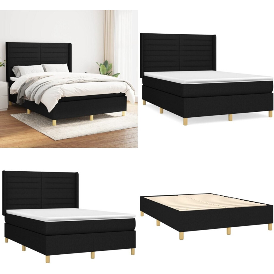 vidaXL Boxspring met matras stof zwart 140x200 cm - Boxspring - Boxsprings - Bed - Slaapmeubel afbeelding 1