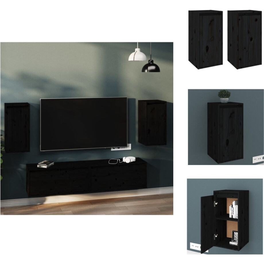 vidaXL Wandkast - Wandkasten - Hangkast - Wandgemonteerde Kast - Wandkasten 2 st 30x30x60 cm massief grenenhout zwart afbeelding 1
