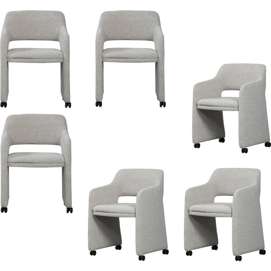 WOOOD Lyric Eetkamerstoelen - Bouclé - Greige - Set van 6 afbeelding 1