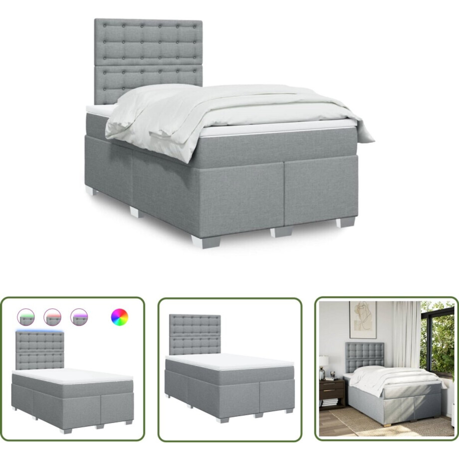 vidaXL Boxspringbed - Boxspring - Boxspring met matras stof lichtgrijs 120x190 cm - Matras - Led Verlichting - Hoofdbord afbeelding 1