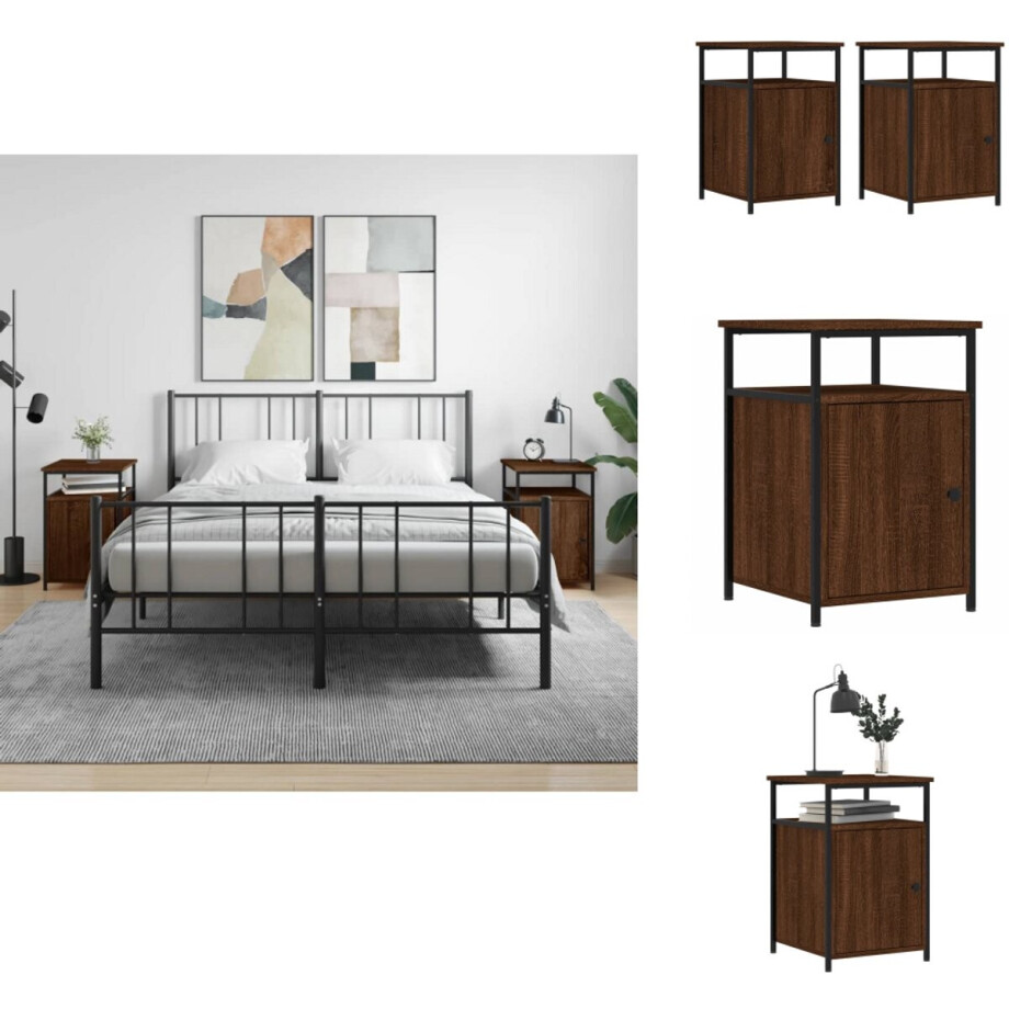 vidaXL Nachtkastje - Nachtkastjes - Kast - Slaapkamermeubel - Nachtkastjes 2 st 40x42x60 cm bewerkt hout bruin eikenkleur afbeelding 1