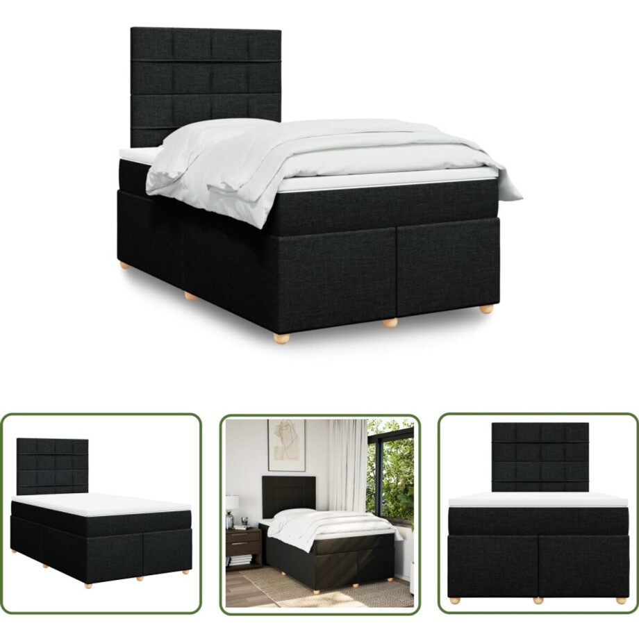 vidaXL Slaapcomfort - Boxspring - Boxspring met matras stof zwart 120x190 cm - Matras - Bed Frame - Hoofdbord afbeelding 1