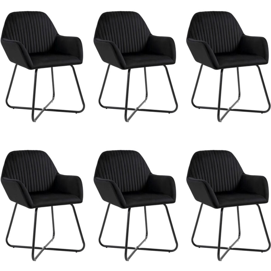 vidaXL - Eetkamerstoelen - 6 - st - fluweel - zwart vidaXL - Eetkamerstoelen - 6 - st - fluweel - zwart afbeelding 1