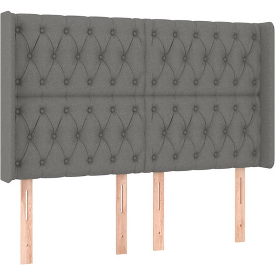 vidaXL - Hoofdbord - met - randen - 147x16x118/128 - cm - stof - donkergrijs vidaXL - Hoofdbord - met - randen - 147x16x118/128 - cm - stof - donkergrijs afbeelding 1