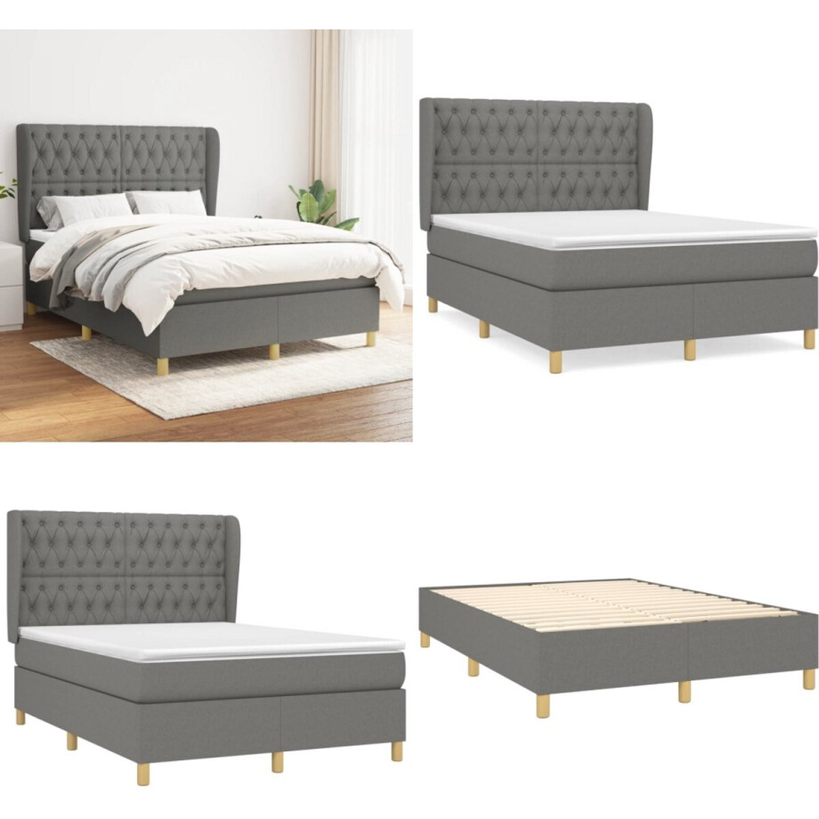 vidaXL Boxspring met matras stof donkergrijs 140x200 cm - Boxspring - Boxsprings - Bed - Slaapmeubel vidaXL Boxspring met matras stof donkergrijs 140x200 cm - Boxspring - Boxsprings - Bed - Slaapmeubel afbeelding 1