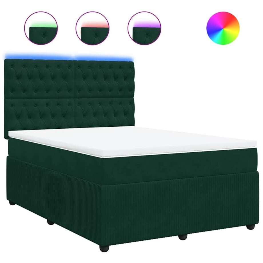 vidaXL - Boxspring - met - matras - fluweel - donkergroen - 160x200 - cm afbeelding 1