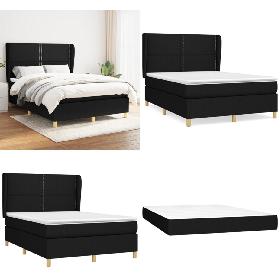 vidaXL Boxspring met matras stof zwart 140x190 cm - Boxspring - Boxsprings - Bed - Slaapmeubel afbeelding 1