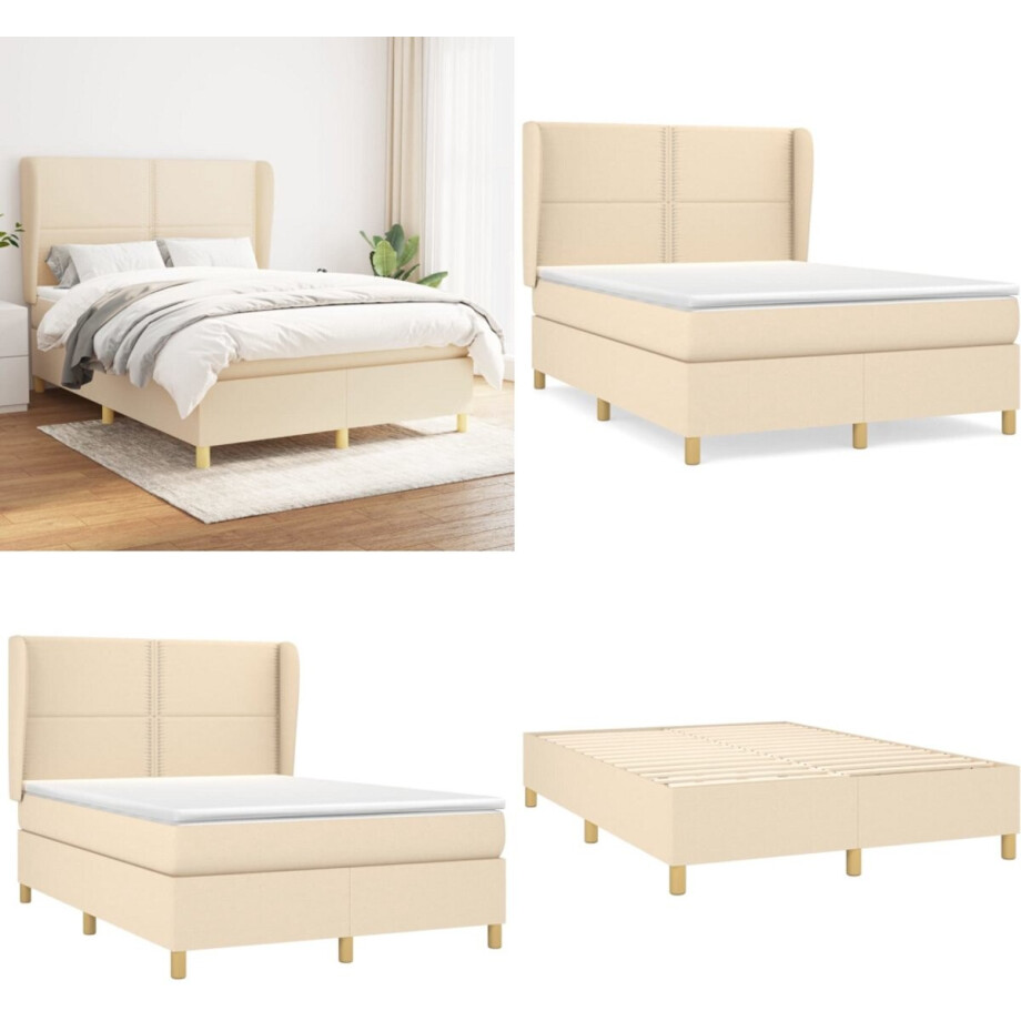 vidaXL Boxspring met matras stof crèmekleurig 140x190 cm - Boxspring - Boxsprings - Bed - Slaapmeubel vidaXL Boxspring met matras stof crèmekleurig 140x190 cm - Boxspring - Boxsprings - Bed - Slaapmeubel afbeelding 1