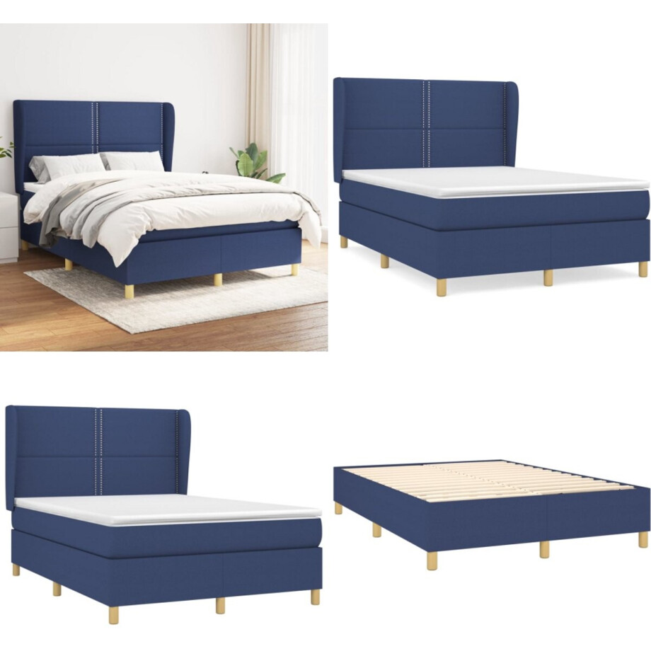 vidaXL Boxspring met matras stof blauw 140x190 cm - Boxspring - Boxsprings - Bed - Slaapmeubel afbeelding 1