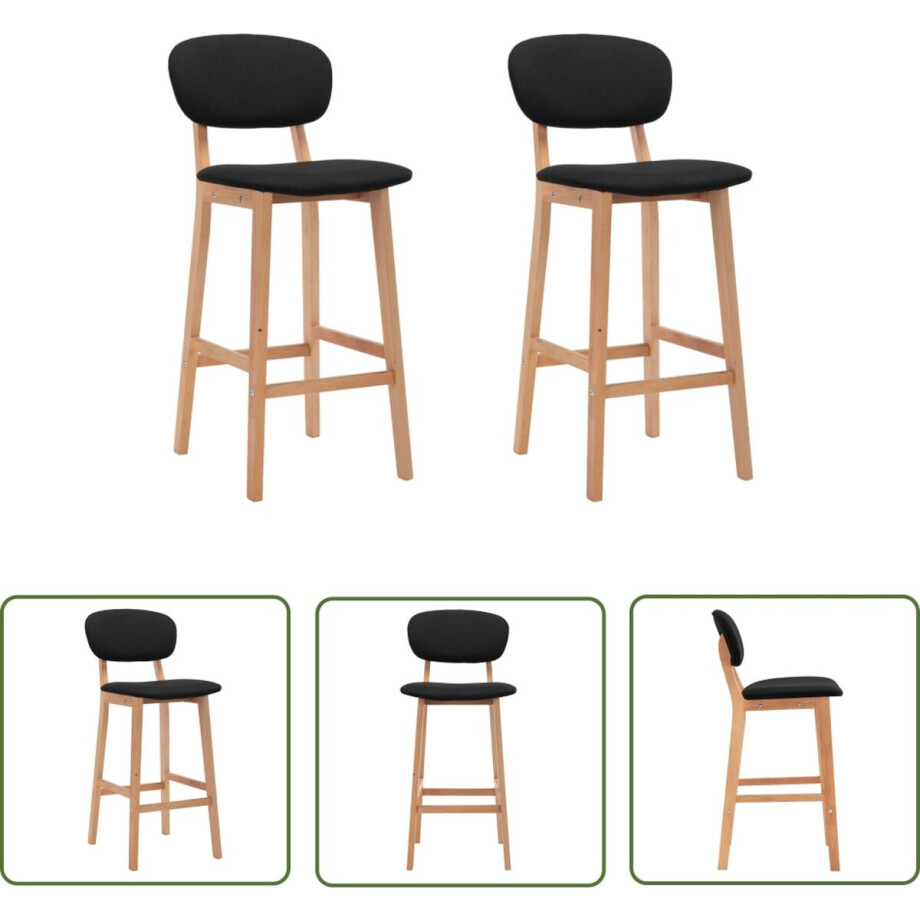 vidaXL Eetkamerstoelen - Barstühlen - Barkrukken 2 st stof zwart - Zwarte Barkrukken - Design Meubels - Stoffen Barkrukken afbeelding 1
