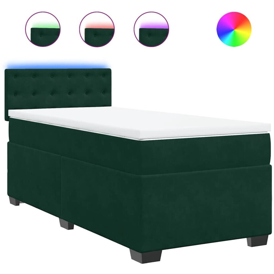 vidaXL - Boxspring - met - matras - fluweel - donkergroen - 90x190 - cm vidaXL - Boxspring - met - matras - fluweel - donkergroen - 90x190 - cm afbeelding 1