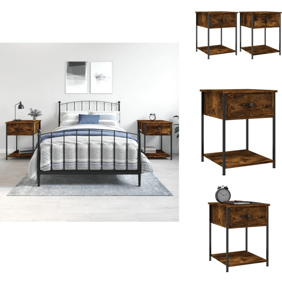 vidaXL Nachtkastje - Nachtkastjes - Kast - Slaapkamermeubel - Nachtkastjes 2 st 44x45x58 cm bewerkt hout gerookt eikenkleurig afbeelding 1