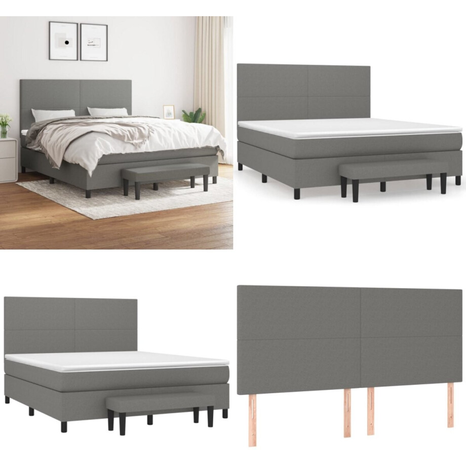 vidaXL Boxspring met matras stof donkergrijs 160x200 cm - Boxspring - Boxsprings - Pocketveringbed - Bed vidaXL Boxspring met matras stof donkergrijs 160x200 cm - Boxspring - Boxsprings - Pocketveringbed - Bed afbeelding 1