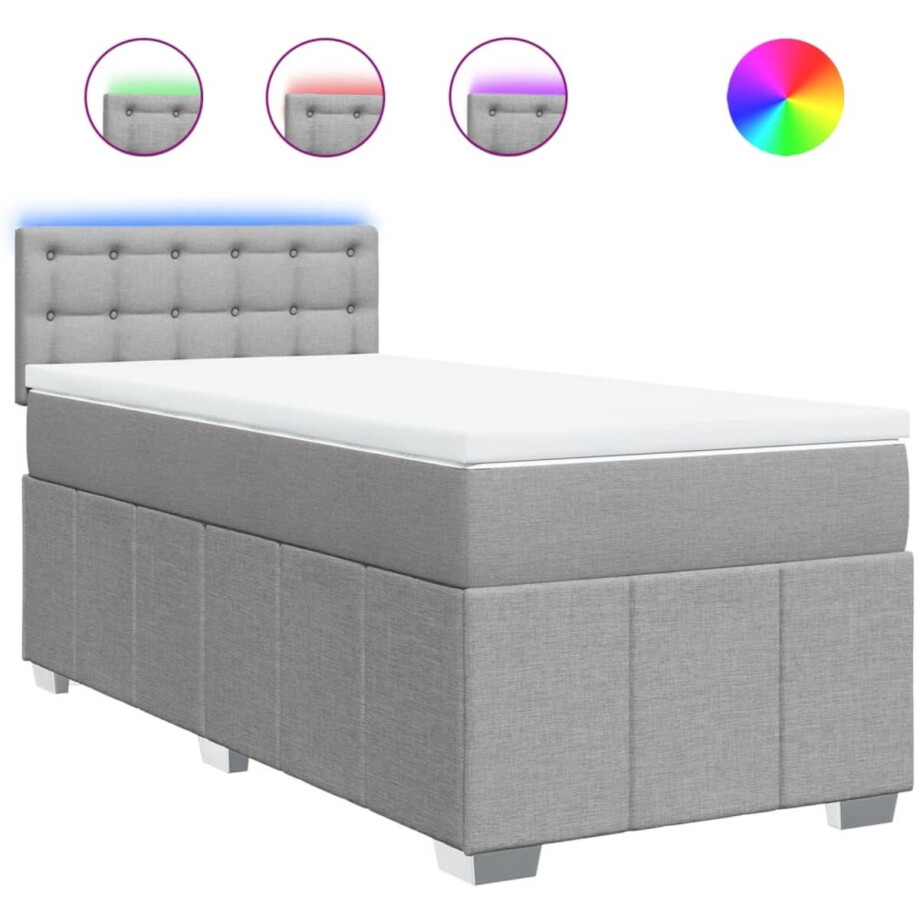 vidaXL - Boxspring - met - matras - stof - lichtgrijs - 90x200 - cm afbeelding 1
