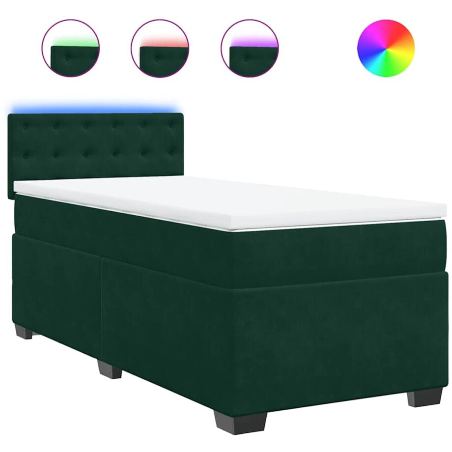 vidaXL - Boxspring - met - matras - fluweel - donkergroen - 90x200 - cm afbeelding 1