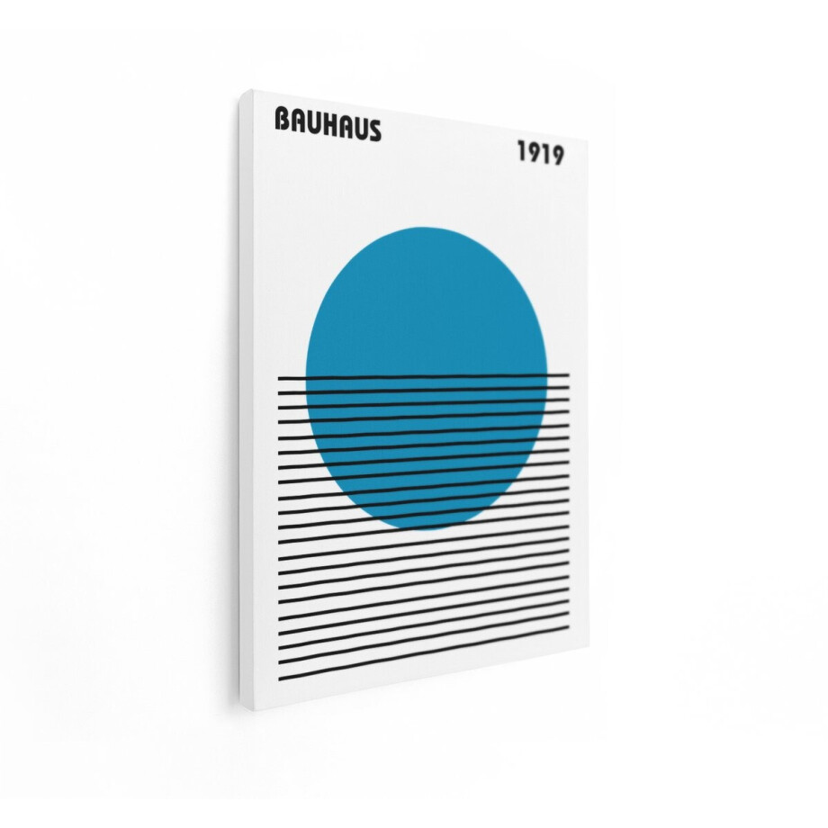 Artaza Canvas Schilderij Bauhaus 1919 Abstracte Poster met Blauwe Cirkel en Zwarte Lijnen - 60x80 cm - Wanddecoratie Woonkamer - Schilderijen - Muurdecoratie afbeelding 1