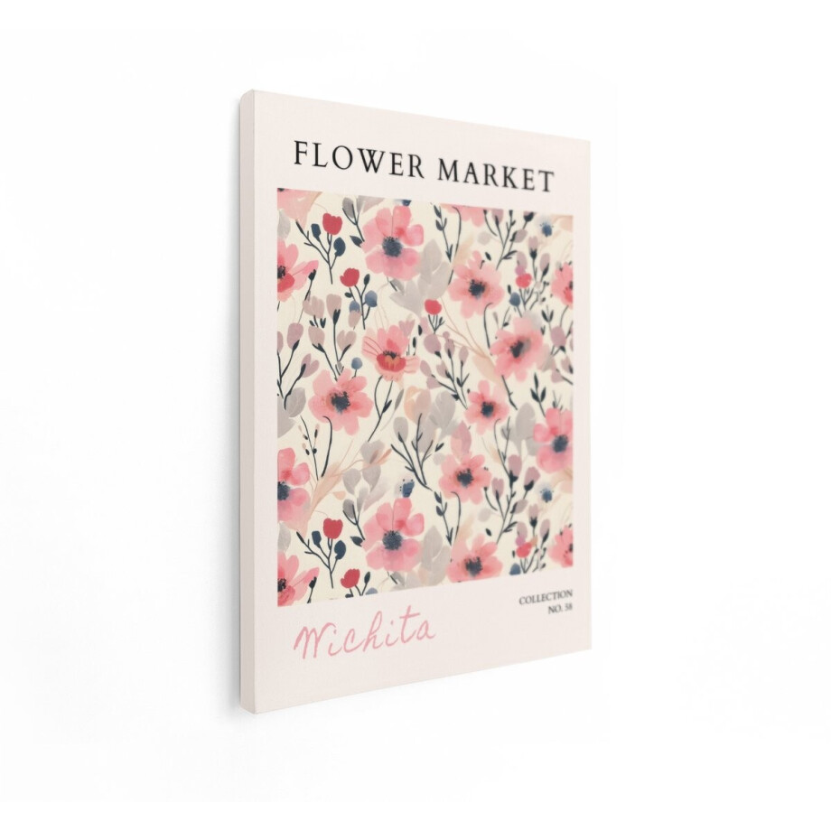 Artaza Canvas Schilderij Bloemenmarkt met Aquarelprint en de Naam Wichita - 30x40 cm - Klein - Wanddecoratie Woonkamer - Schilderijen - Muurdecoratie afbeelding 1