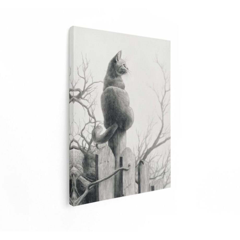 Artaza Canvas Schilderij Kat - 60x80 cm - Wanddecoratie Zwart Wit - Muurdecoratie Dieren - Schilderijen Op Canvas Woonkamer afbeelding 1