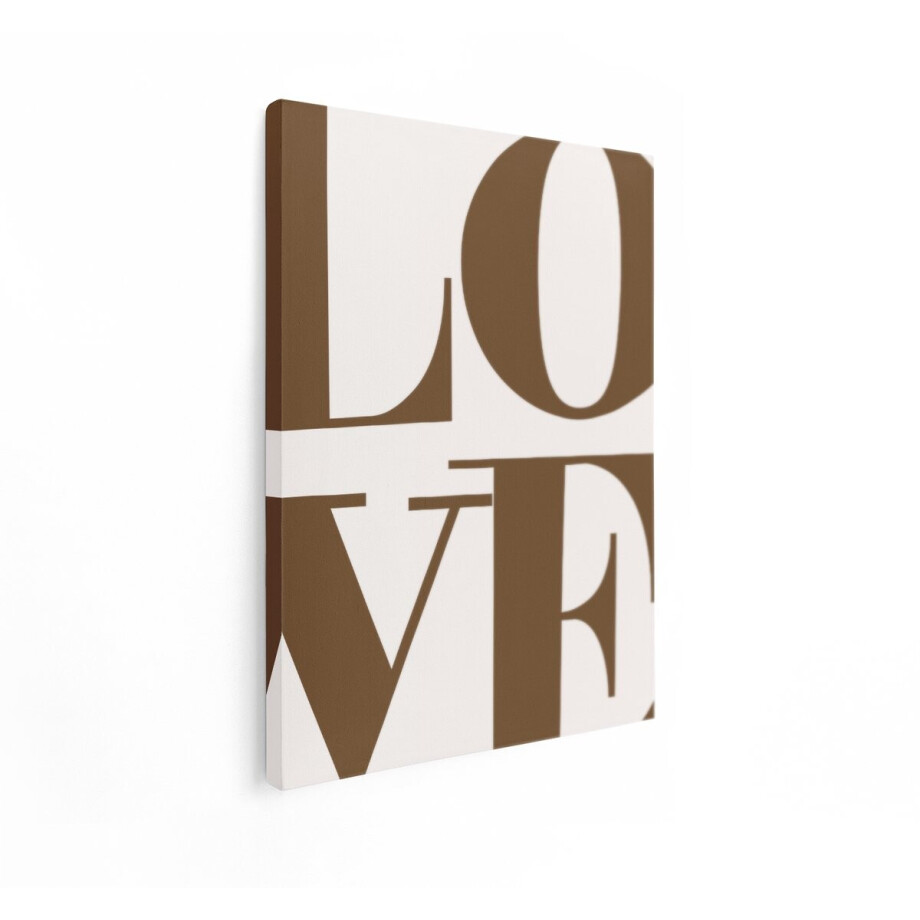 Artaza Canvas Schilderij Grote Bruine Letters Vormen het Woord 'Love' op een Crèmekleurige Achtergrond - 90x120 cm - Groot - Wanddecoratie Woonkamer - Schilderijen - Muurdecoratie afbeelding 1