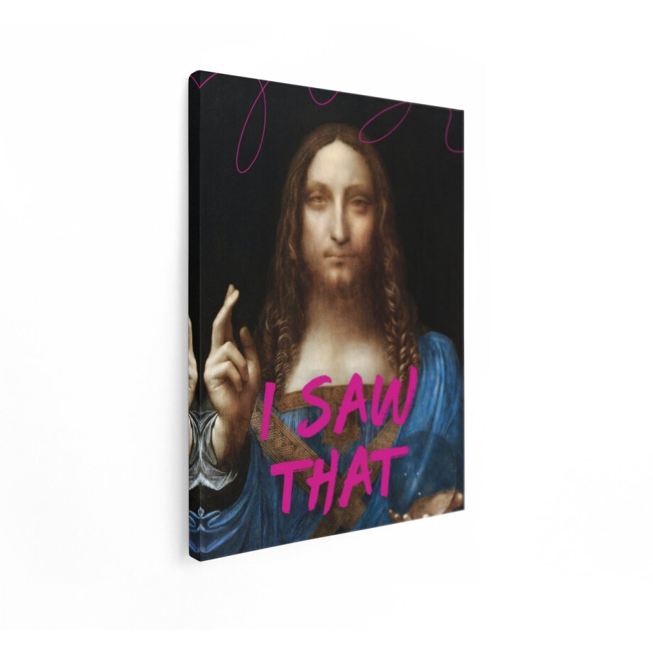 Artaza Canvas Schilderij Salvator Mundi Schilderij met Moderne Tekst over 'I Saw That' - 30x40 cm - Klein - Wanddecoratie Woonkamer - Schilderijen - Muurdecoratie afbeelding 1