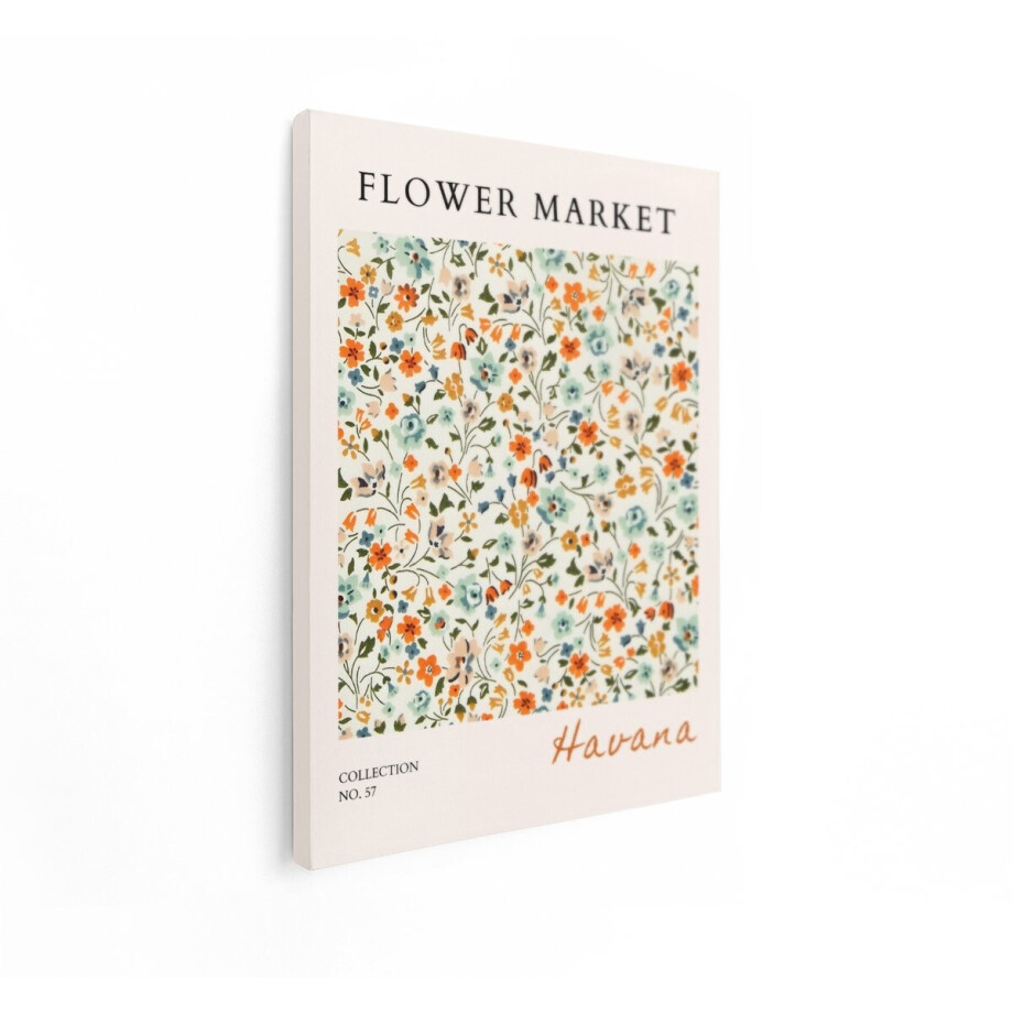 Artaza Canvas Schilderij Bloemenmarkt Poster met een Vintage Bloemenpatroon en de Tekst Havana - 30x40 cm - Klein - Wanddecoratie Woonkamer - Schilderijen - Muurdecoratie afbeelding 1