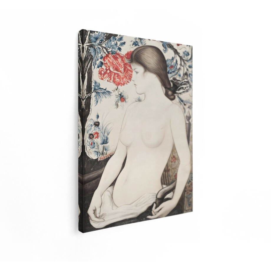 Artaza Canvas Schilderij Vrouwelijk Naakt in Bloemrijke Omgeving - Klassieke Schilderstijl - 60x80 cm - Wanddecoratie Woonkamer - Schilderijen - Muurdecoratie afbeelding 1