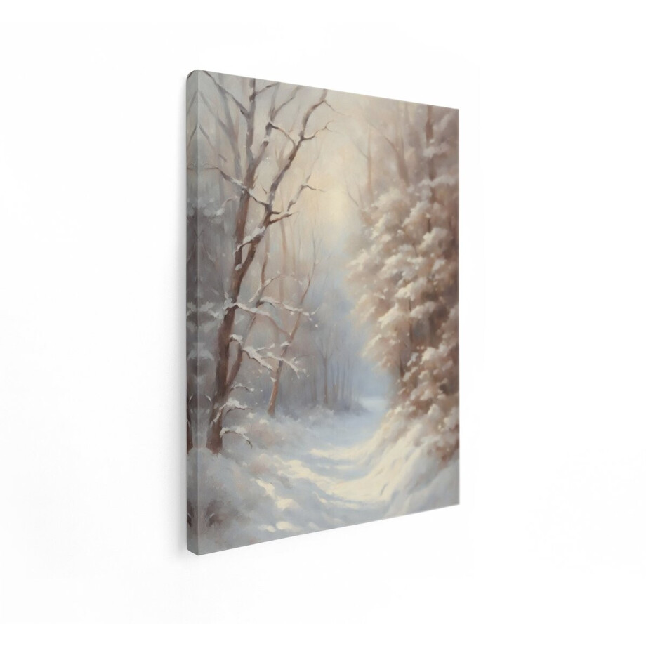 Artaza Canvas Schilderij Schilderachtige Winterse Bosweg Bedekt met Verse Sneeuw en Zonlicht - 30x40 cm - Klein - Wanddecoratie Woonkamer - Schilderijen - Muurdecoratie afbeelding 1