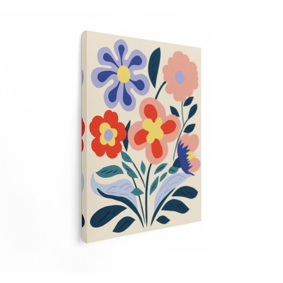 Artaza Canvas Schilderij Vrolijke Bloemen in Felle Kleuren met een Retro - Abstracte Stijl - 60x80 cm - Wanddecoratie Woonkamer - Schilderijen - Muurdecoratie afbeelding 1