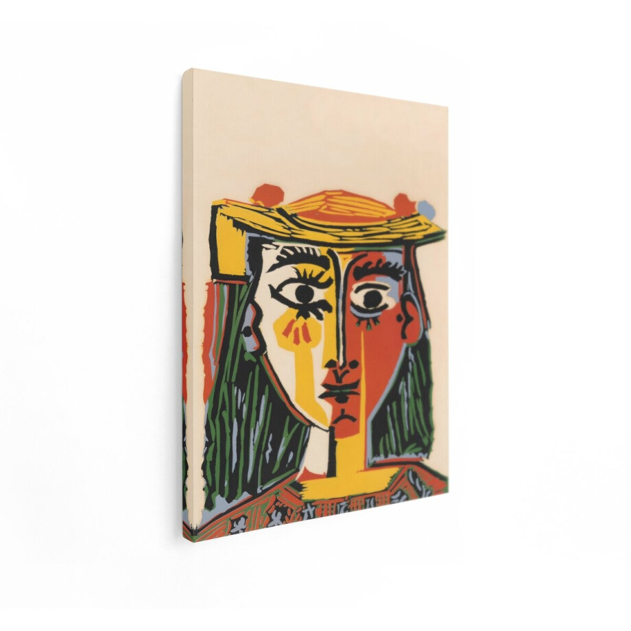 Artaza Canvas Schilderij Abstract Portret van een Vrouw met Hoed in Levendige Kleuren - 90x120 cm - Groot - Wanddecoratie Woonkamer - Schilderijen - Muurdecoratie afbeelding 1