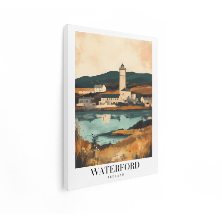 Artaza Canvas Schilderij Waterford Ierland - 60x80 cm - Wanddecoratie Vuurtoren - Muurdecoratie Landschap - Decoratie Kust afbeelding 1