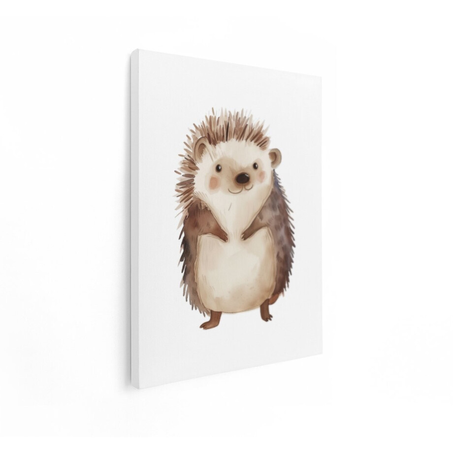 Artaza Canvas Schilderij Schattige Waterverf Egel met Bruine Stekels en Wangen - 90x120 cm - Groot - Wanddecoratie Woonkamer - Schilderijen - Muurdecoratie afbeelding 1