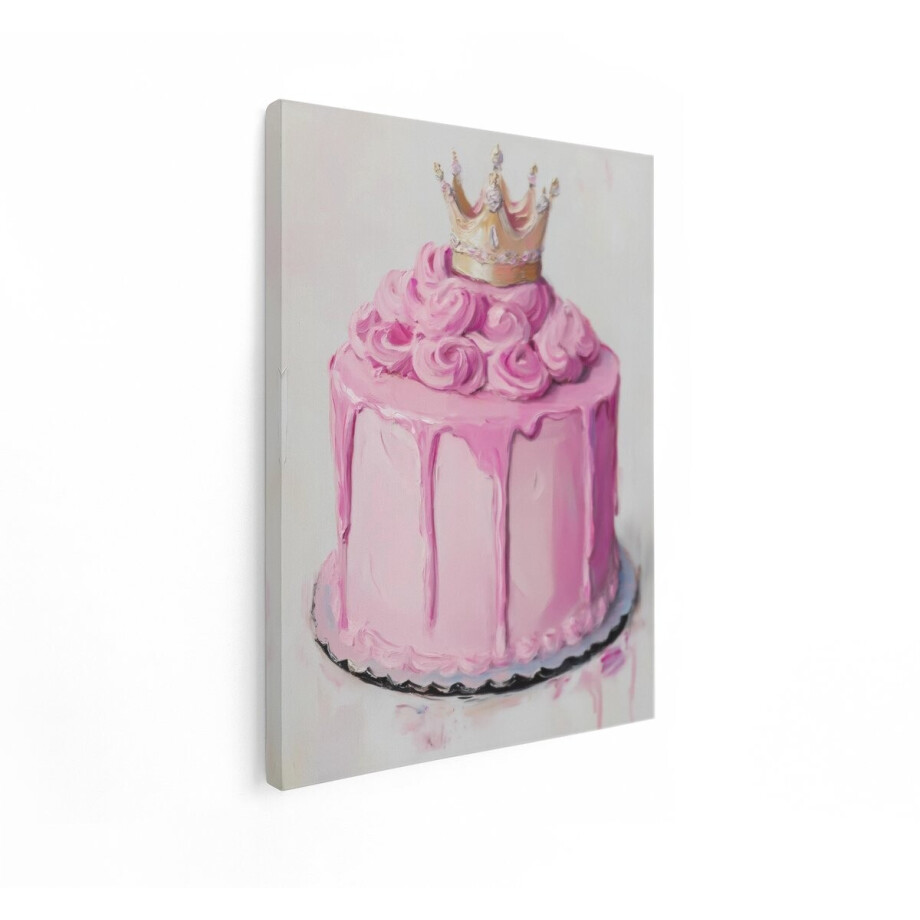 Artaza Canvas Schilderij Roze Taart met Kroon - Perfect voor een Prinsessenfeestje of Verjaardag - 30x40 cm - Klein - Wanddecoratie Woonkamer - Schilderijen - Muurdecoratie afbeelding 1