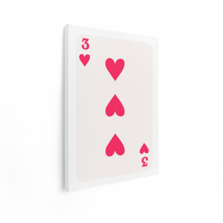 Artaza Canvas Schilderij Speelkaart Drie van Harten met een Minimalistisch Ontwerp - 30x40 cm - Klein - Wanddecoratie Woonkamer - Schilderijen - Muurdecoratie afbeelding 1